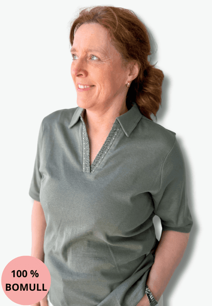 Hovedbilde Inger t-shirt med krage olivengrønn