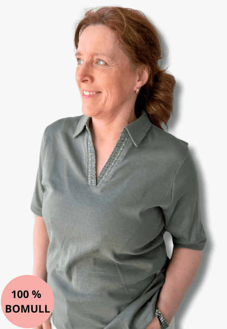 Hovedbilde Inger t-shirt med krage olivengrønn