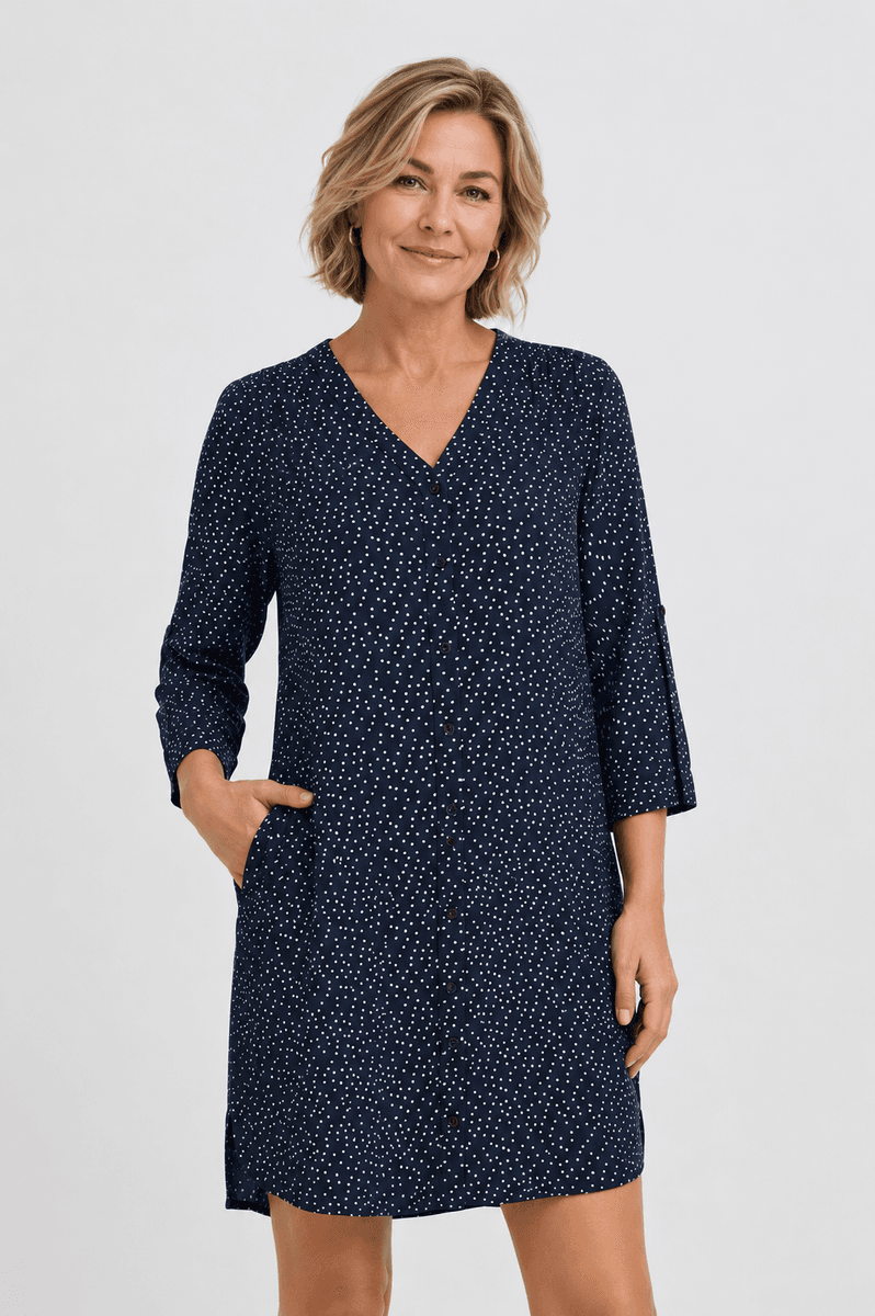 Irene skjortekjole småprikket marine