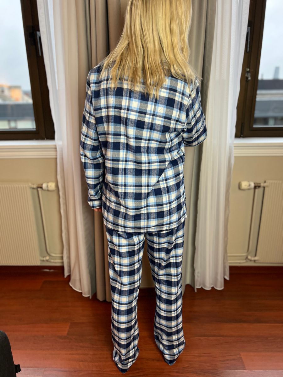 Edel flanellpyjamas rutet blå