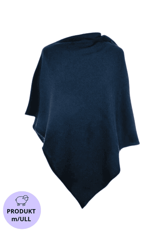 Poncho med ull marineblå