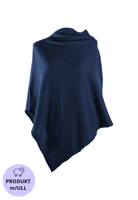 Poncho med ull jeansblå