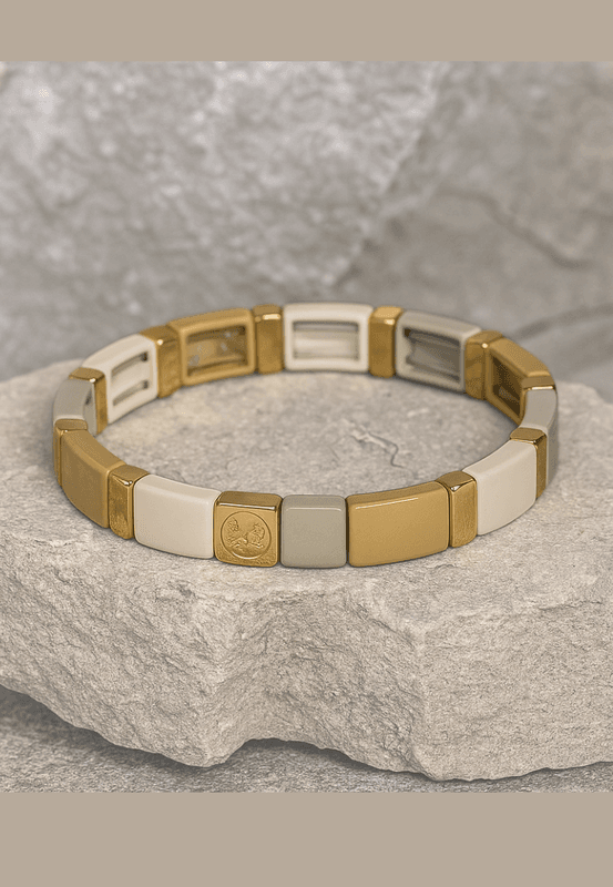 Emaljert armbånd beige/grå S/M